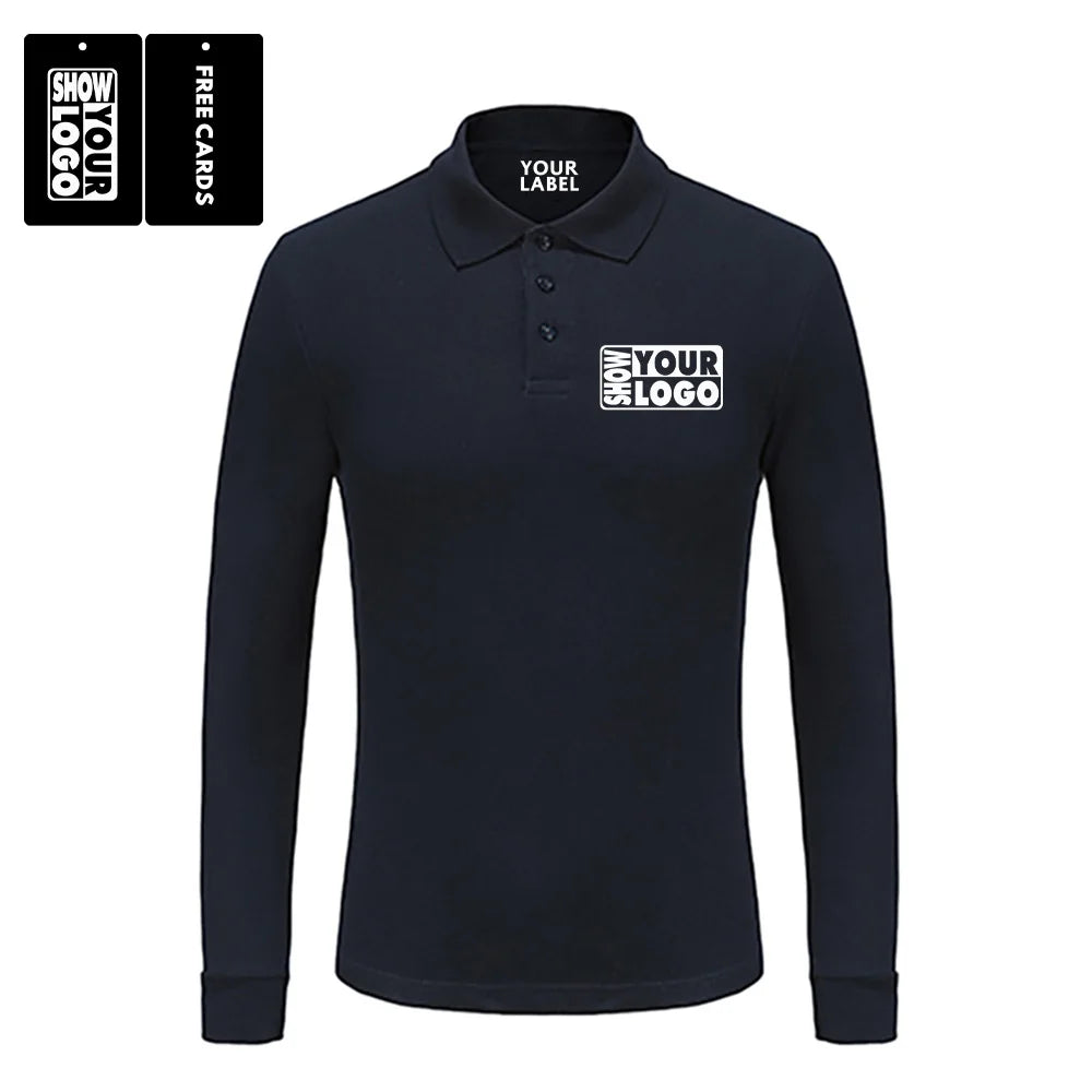 CB168-1AD01 Custom Luxury Black Cotton Long Sleeve for Polo Shirt for Men Button Closure Embroidery Golf Shirt Design Printed
