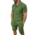 S-3XL Green Black White Casual Summer Men's Sets Comfort Top Polo Shirts Short Sleeve Shorts Set Pocket Design 2 Pieces Suits