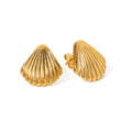 Geometric Stainless Steel 18K Gold Plated Metal Fan Shell Stud Earrings for Women Hypoallergenic Jewelry