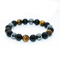 Men's Bohemian Style Beaded Bracelets 10MM Natural Stone with Tiger Eye & Hematite Black Obsidian