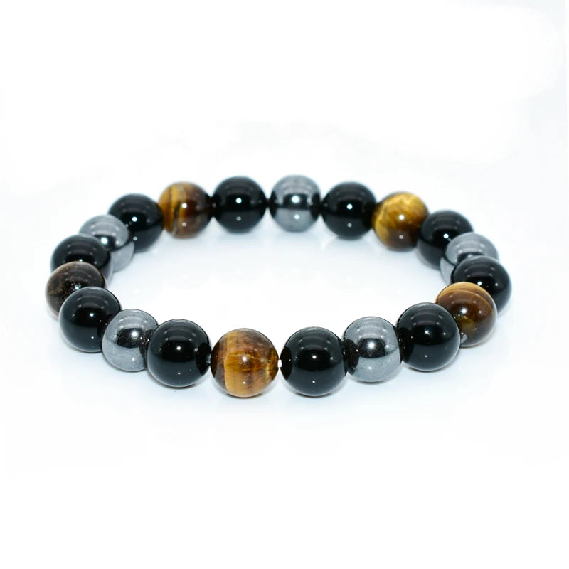 Men Bracelets Bangle Natural Stone Bracelets for Women 10MM Tiger Eye & Hematite & Black Obsidian Natural Stone Bracelet