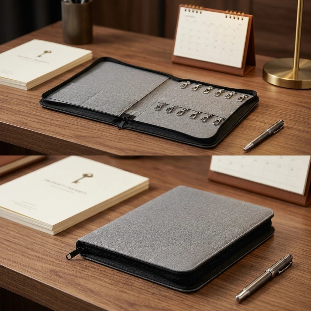Factory Price Leather Commercial Gift Room Bag A4 Real Estate Key Bag Zipper File Folder Bags