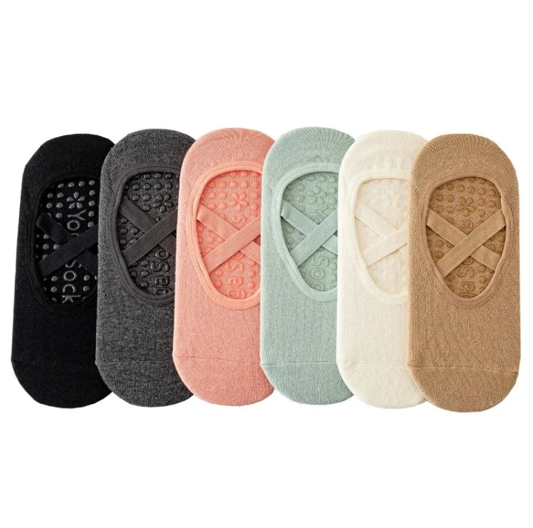 Wholesales White and pink  Women's  Grip Ankle Pilates Yoga Non-Slip Crew Socks Criss-cross Grip Socks for Summer