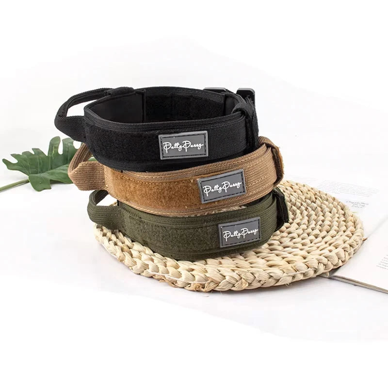 Custom Personalized Tactical Training Metal Buckle Adjustable Pet Dog Collar Customized Logo Label With Handle