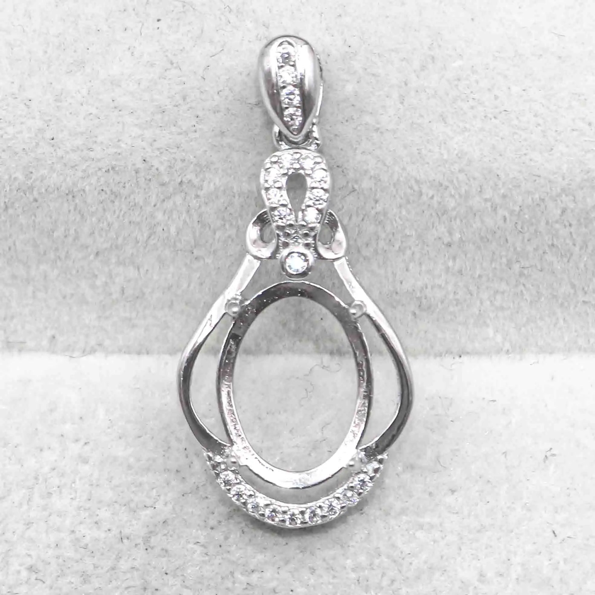 Sterling Silver 9*12/11*14/13*18mm Semi Mount Pendant Empty Frame Blank Setting S925 Base Without Center Stone for DIY Inlay