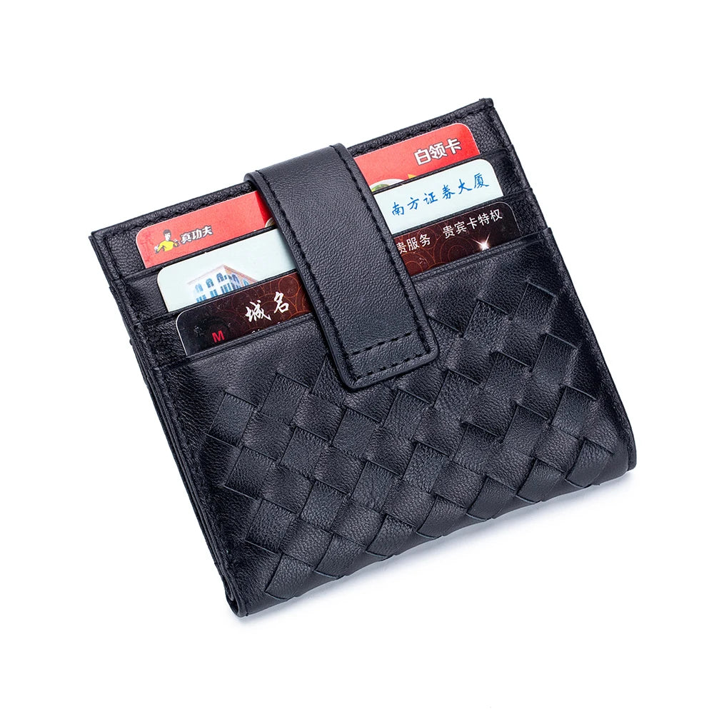 Hot Selling Sheep Woven Leather Card Holder Button Closure RFID Blocking Card Holder