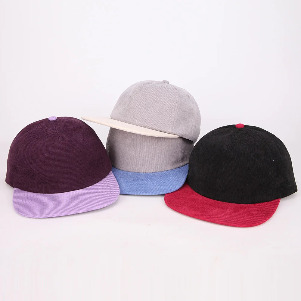Custom 5 Panel Corduroy Baseball Hat Embroidery Logo Snapback Cap Unstructured Corduroy Dad Hat