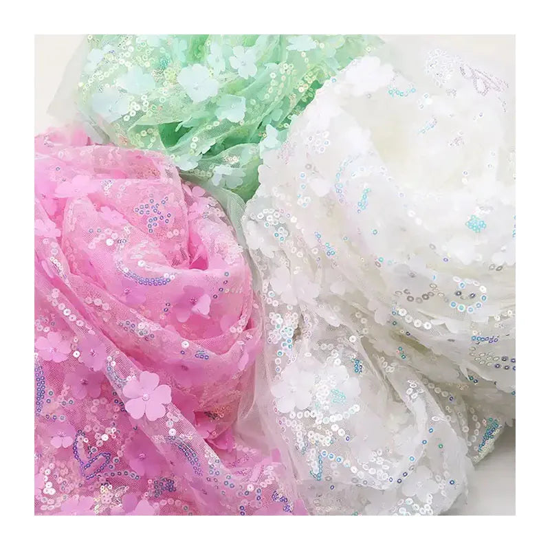 Tela De Tul De Lentejuelas Diy Gift Decor Dress Decoration 3d Flora Embroidery Sequin Tulle Fabric