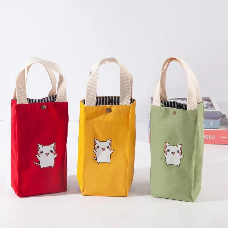 2023 New Ins Portable Small Square Cup Cover Handbag Japanese Canvas Bag Recyclable Feature