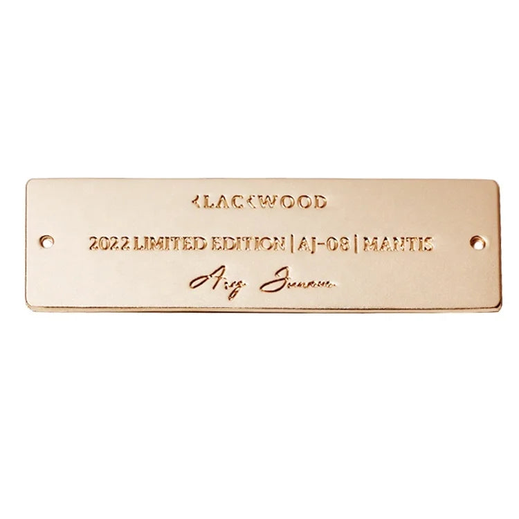Water Resistant Clothing Gold Label Maker Rectangle Shape Private Letter Engraved Tags Plate for Men Coat