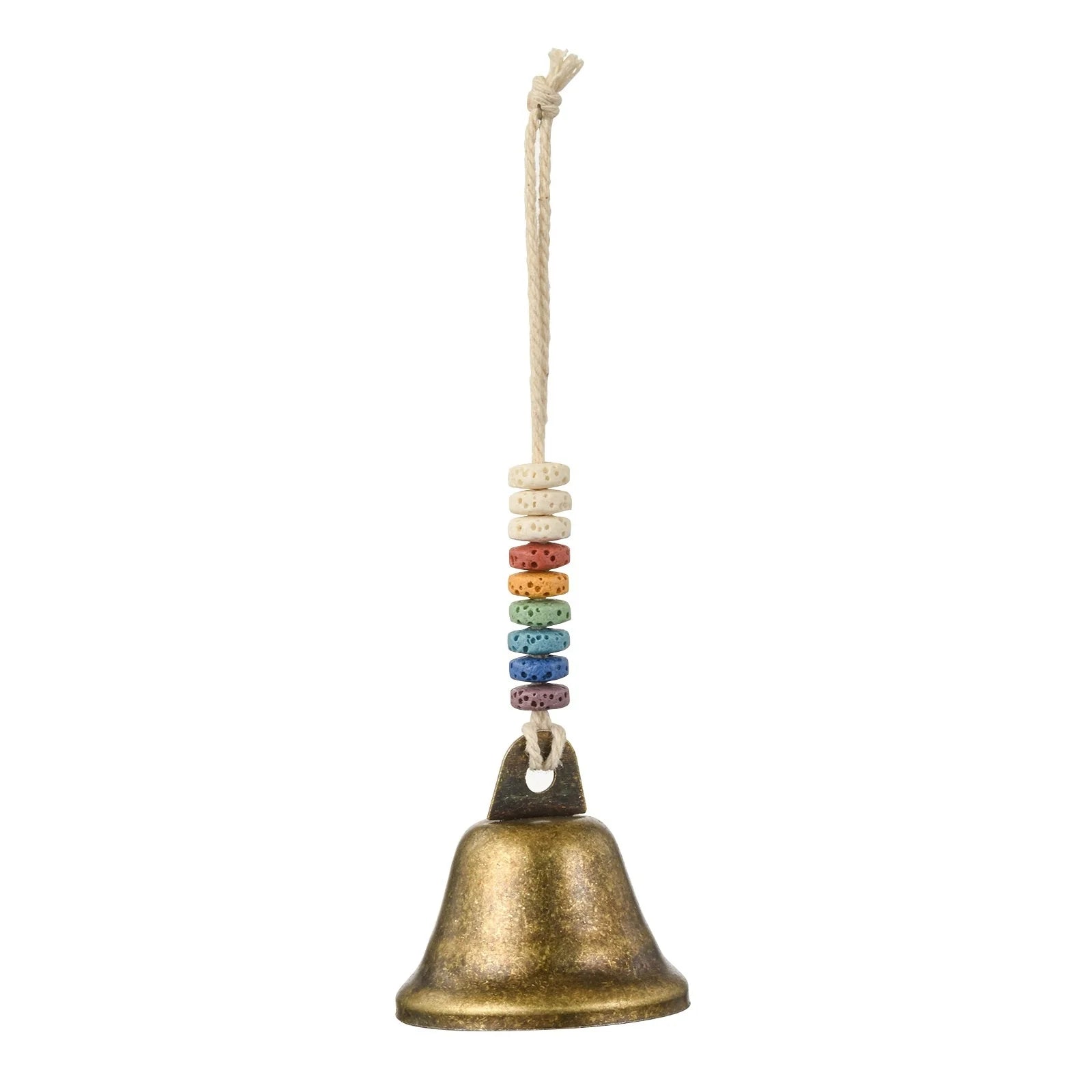 Handmade Beaded Stones Metal Bells Wind Chime Christmas Hanging Cow Bells with Rope Vintage Witch Bells Xmas Ornaments
