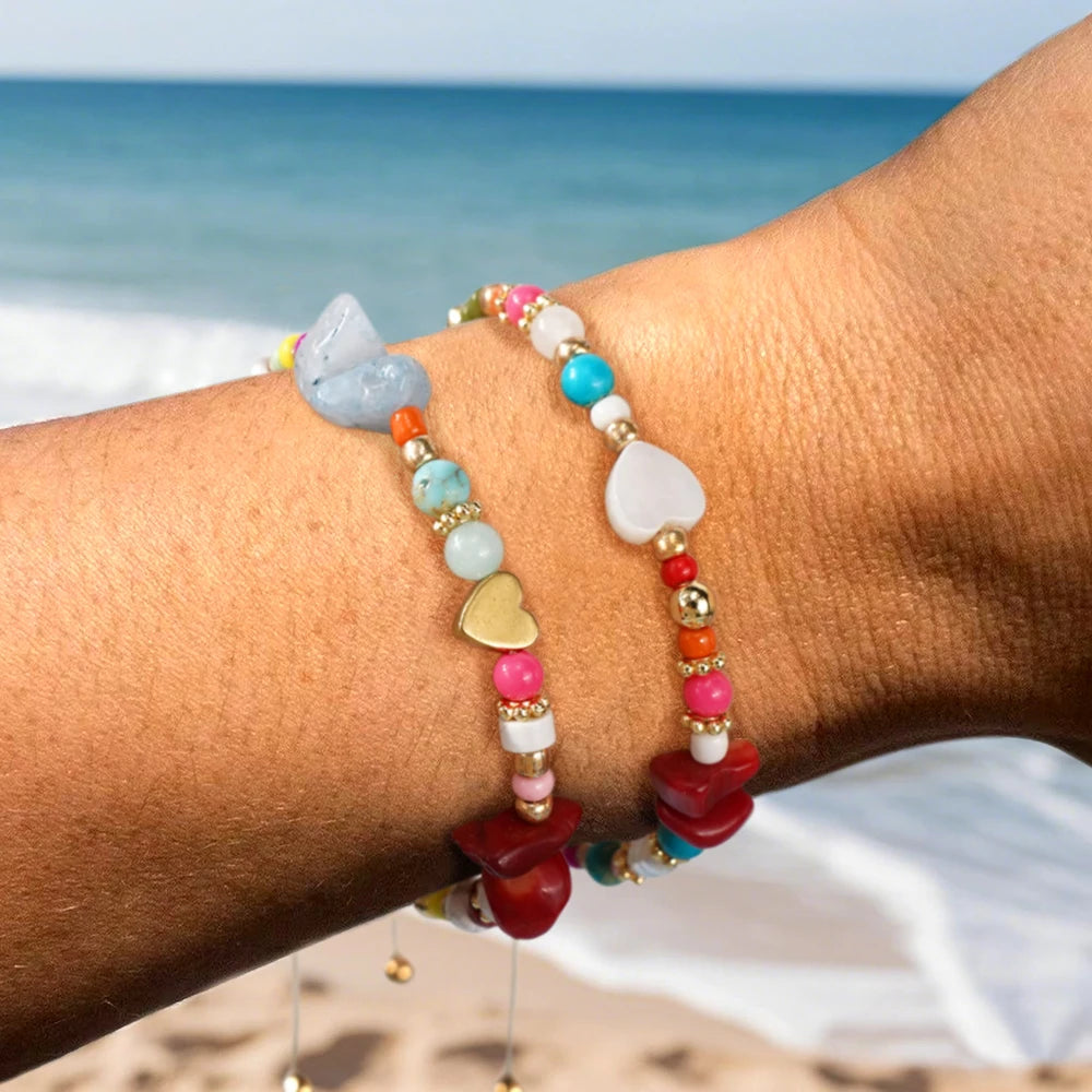 Go2boho Handmade Boho Beaded Bracelets Set Gold Plated Heart Shell Charms Adjustable Beach Jewelry for Women Wholesale
