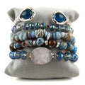 5 PC Zinc Alloy Stone Bangle Chip Stone Stretch Crystal Glass Pearl Beaded Acrylic Bracelet Oval Druzy Charm Stack Bracelet Set