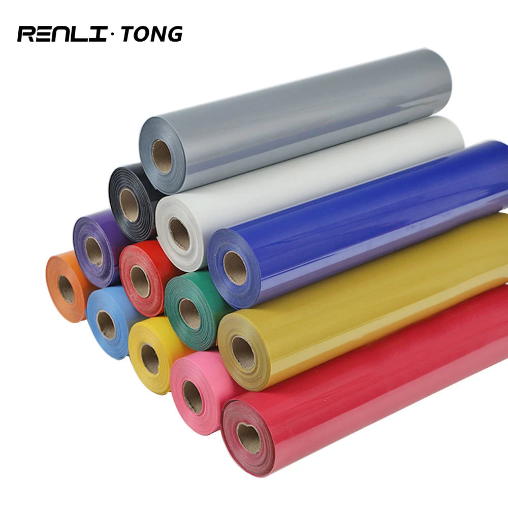 Renlitong PVC High Quality Popular Easy Weed PVC Glossy with Sticky Textile Vinyl Heat Transfer Flex Rolls for Clothing