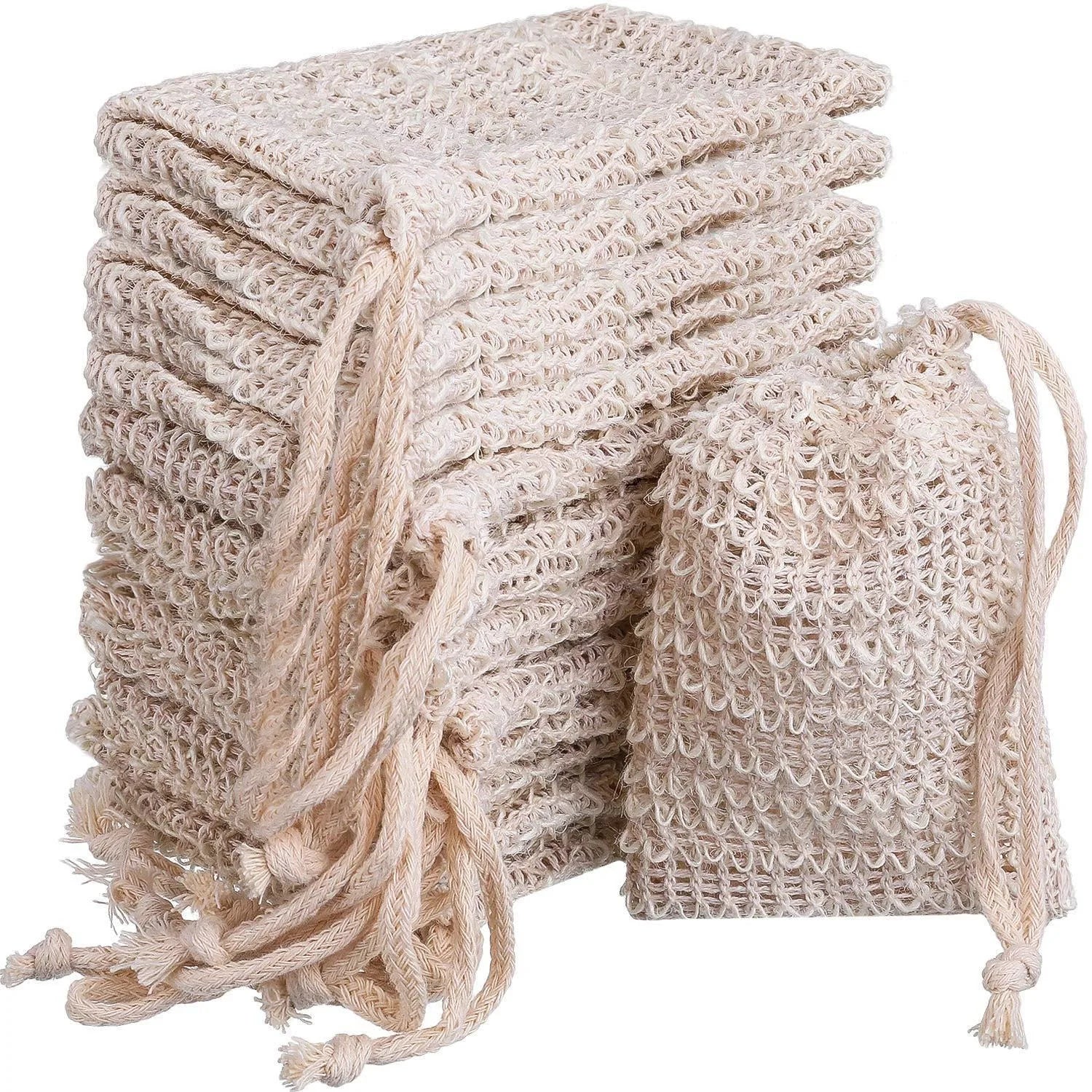 Natural Sisal Soap Saver Bag Pouch Mesh Net Waste Plastic-Free Exfoliating Foaming Drying Soap Holder Bath Toilet Supplies