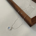 925 Sterling Silver Fine Luxury Jewelry Blue Zircon Heart Shape Texture Pendant Necklaces for Female Gifts