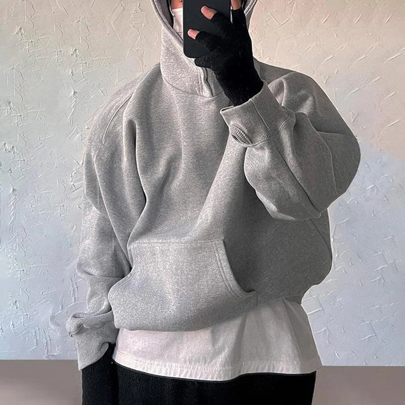 OEM ODM Quality No Drawstring Hoodies Mens Cotton Heavyweight Oversized Drop Shoulder Pocket Boxy Pullover Snap Button Hoodies