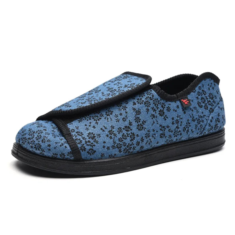 Women's Corduroy Slippers Comfy Adjustable Hook and Loop Memory Foam Indoor Closed-back House Shoes for Diabetic Swollen Feet