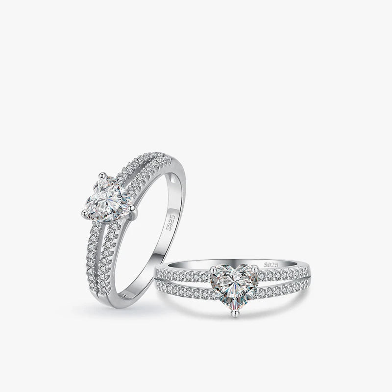 Daidan Women Wedding Proposal Heart Shaped Cubic Zirconia Double Layering 925 Silver Ring MegaBDM