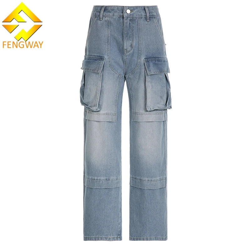 2026 New Women Cargo Pants Women Jeans High Street Vintage Multi Pocket Baggy Jeans Women