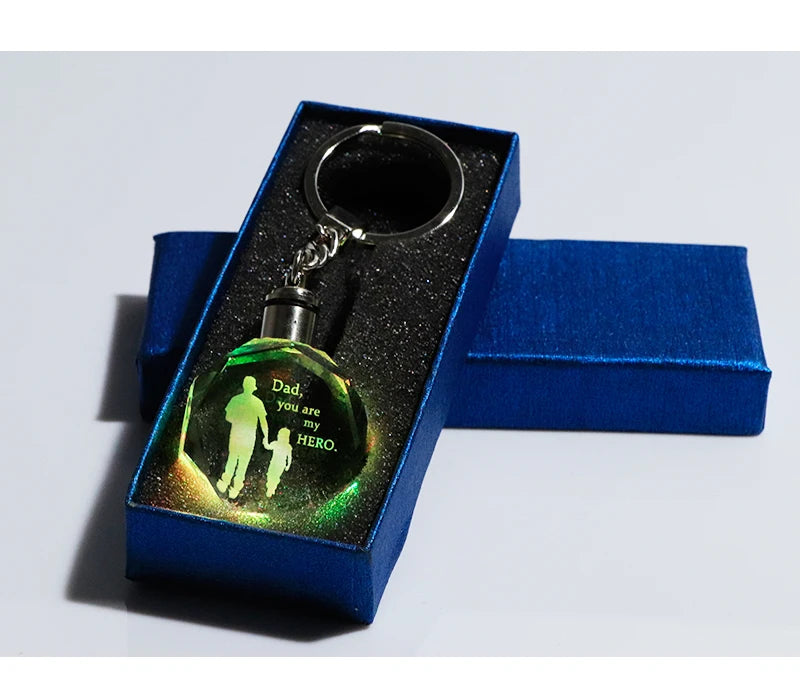 High Quality K9 Islamic Custom Carved Glass Keychain LED Flashing Family Photo Frame Souvenir Gift Unique Crystal Crafts for