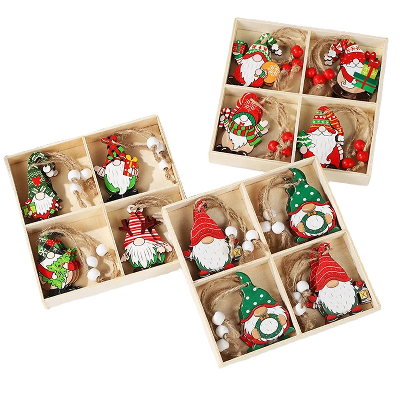 Christmas Painted Wooden Pendant Santa Claus Gift Christmas Tree 12 Boxed Decorative Ornaments