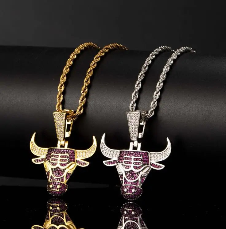 HiphipHop Pendant Basketball Cow Pendant Necklace for Men Fans Commemorative Bull Head Punk Necklace for Children