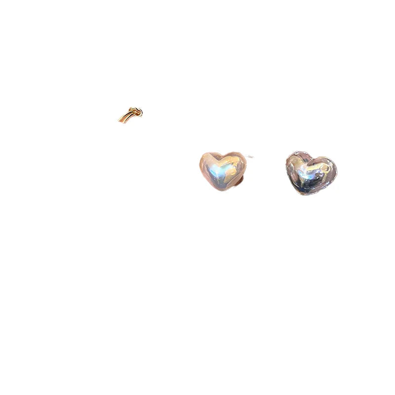 Vintage Large Love Heart Stud Earrings Gold Plated Metal Geometric Natural Pearl Trendy Style for Parties Weddings for Women