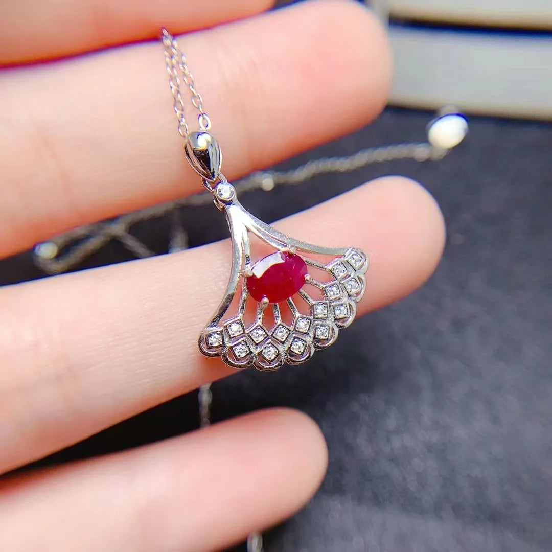 Fashion Natural Ruby I Love You 100 Languages Women's Sterling Silver Rhodium Plated GIA Certified Gift Necklace