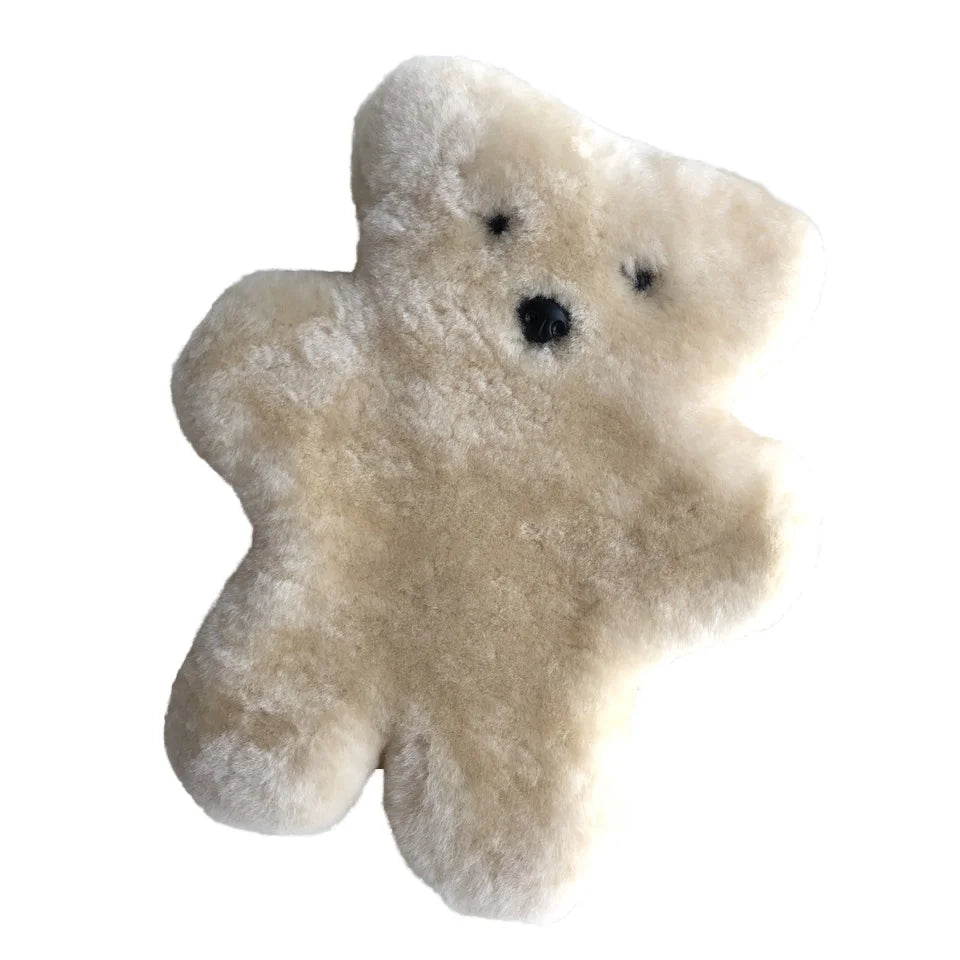 Sample Support Customized logo Beige Wool Plush Mini Children Shearling Toy Fluffy Shorn Sheepskin Flatbear