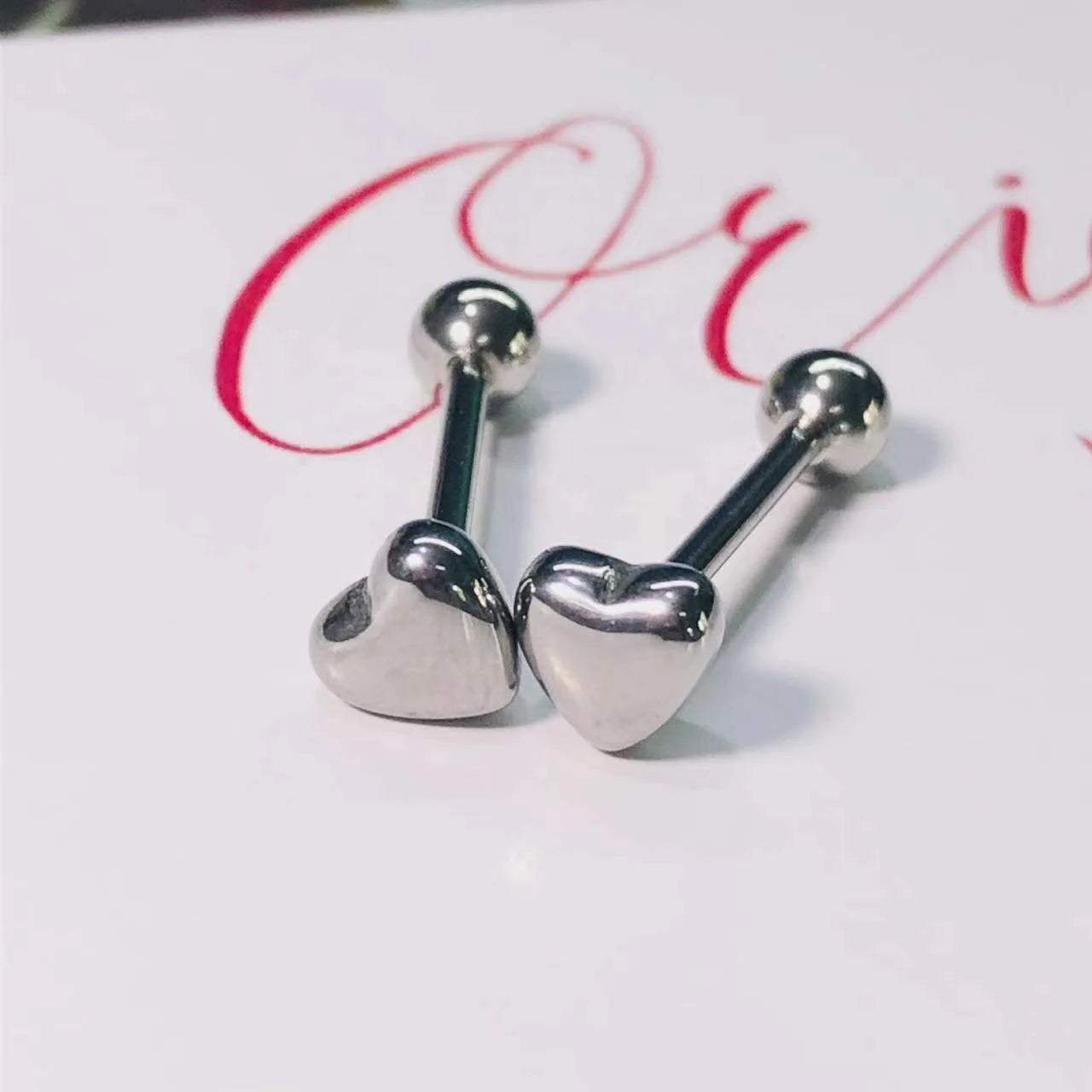 Gaby New 14G Heart Tongue Ring Stainless Steel Tongue Barbell  Jewelry Piercing Jewelry