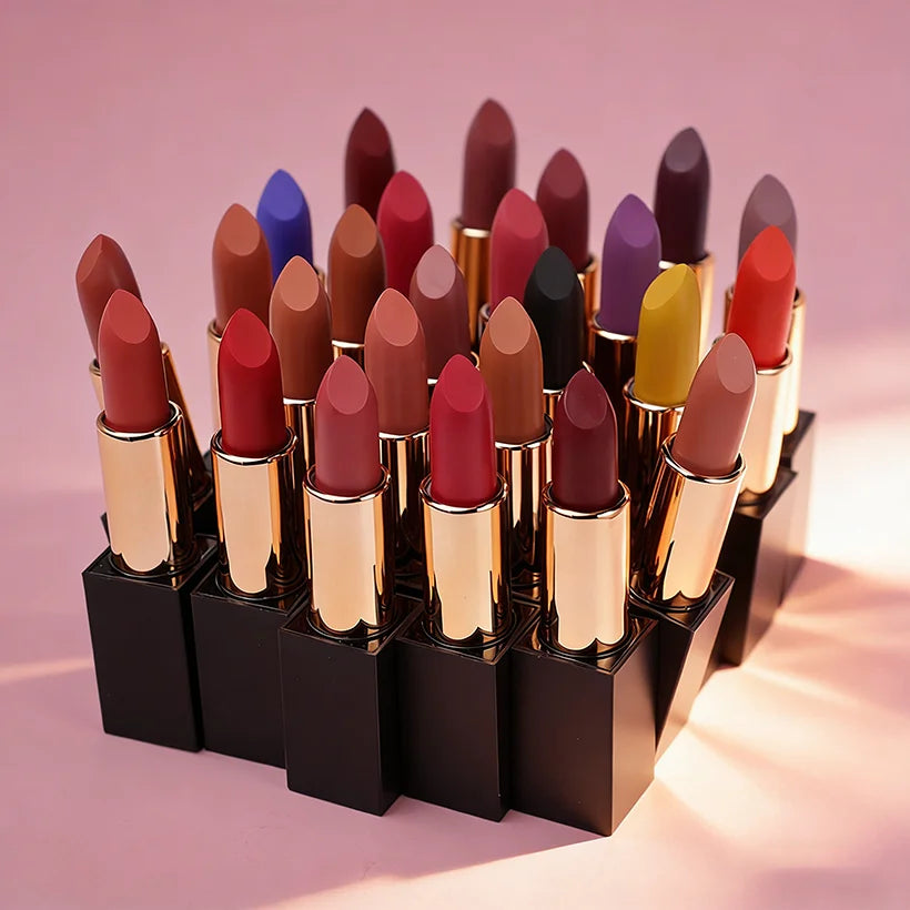 Factory Stocked ODM Wholesale Non-Stick Matte Lipstick Makeup Cosmetics Mineral Chemical Box Packaging
