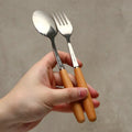 Japanese Style Restaurant Cutlery Set Stainless Steel Knife Fork Spoon Mirror Silverware Wooden Handle Cutlery Set