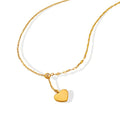 Stainless Steel 18K Gold Plated Adjustable Lip Chain Heart Pendant Necklace Titanium Steel Personalized Heart Y Shaped Necklace