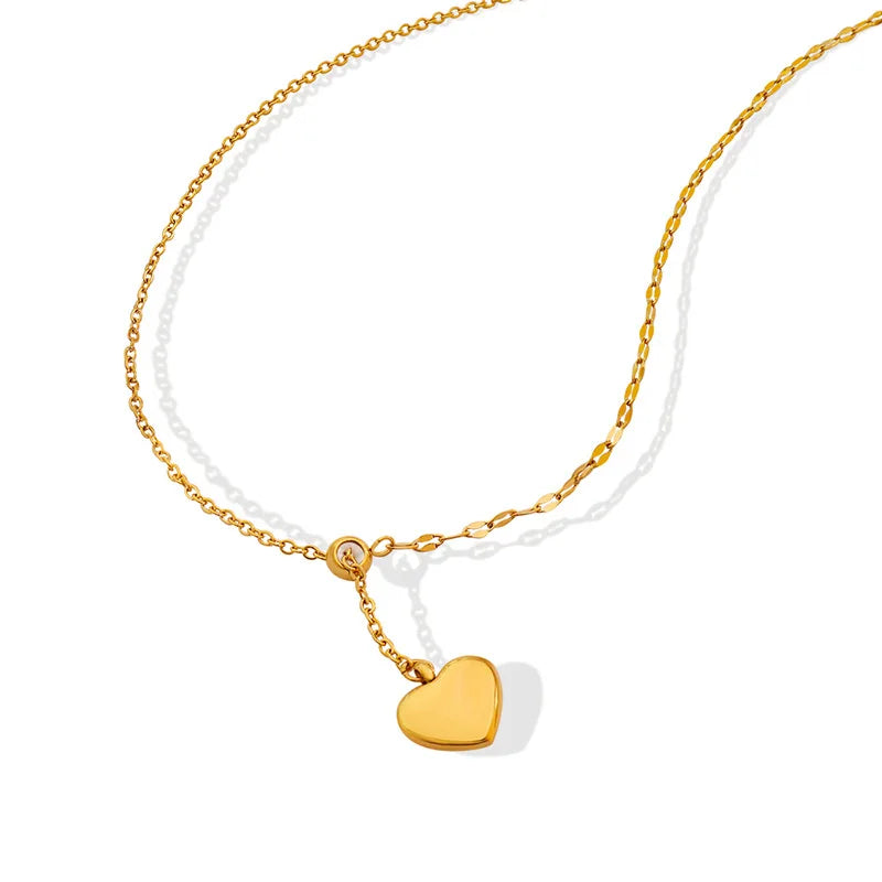 Stainless Steel 18K Gold Plated Adjustable Lip Chain Heart Pendant Necklace Titanium Steel Personalized Heart Y Shaped Necklace