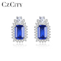 925 Sterling Silver With Blue Synthesis Gemstone Stud Earring Emerald Cut Cubic Zircon Earring for Women Silver Fine Jewelry Gif