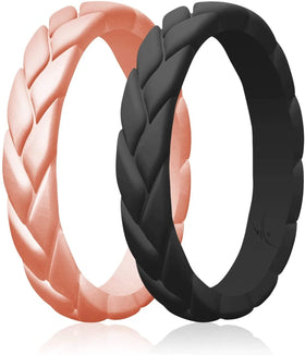 Braided Flame Leaves Collection Stackable Silicone Wedding Ring Multipack of Thin Silicone Rings Wedding Bands for Women