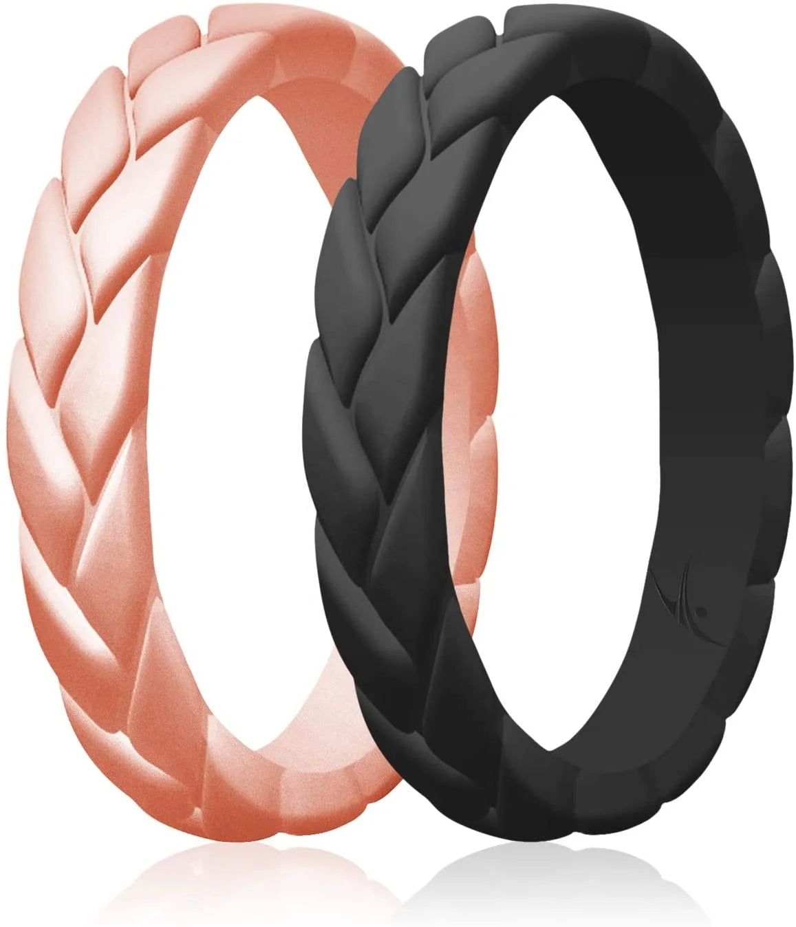 Braided Flame Leaves Collection Stackable Silicone Wedding Ring Multipack of Thin Silicone Rings Wedding Bands for Women