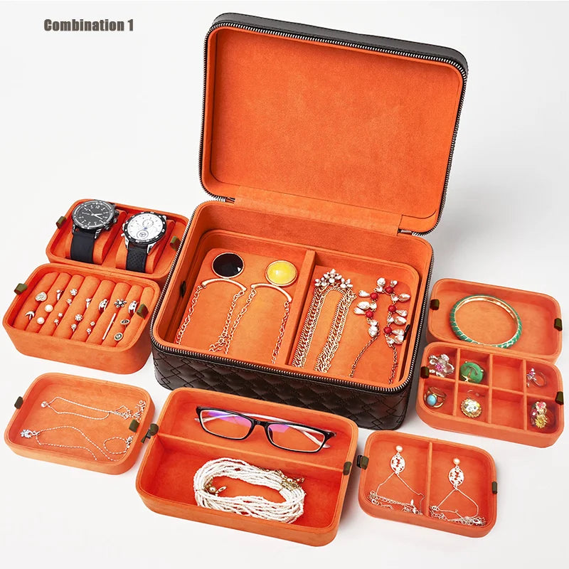 Jewelry Organizer Large Jewelry Box High Capacity Jewelry Earrings Necklace Bracelet Watch Storage Leather Travel Box
