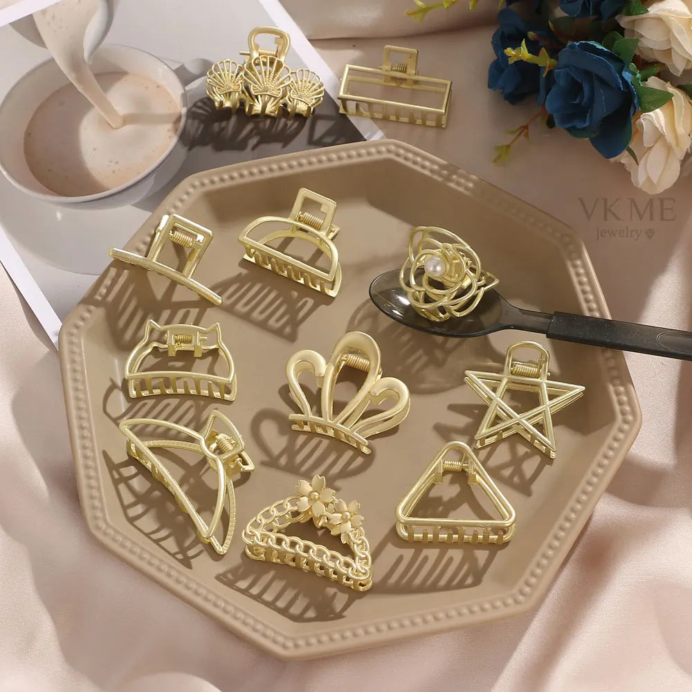 VKME New Fashion Ins Style Gold  Plated  Flower Grab Clip for Women Jewelry