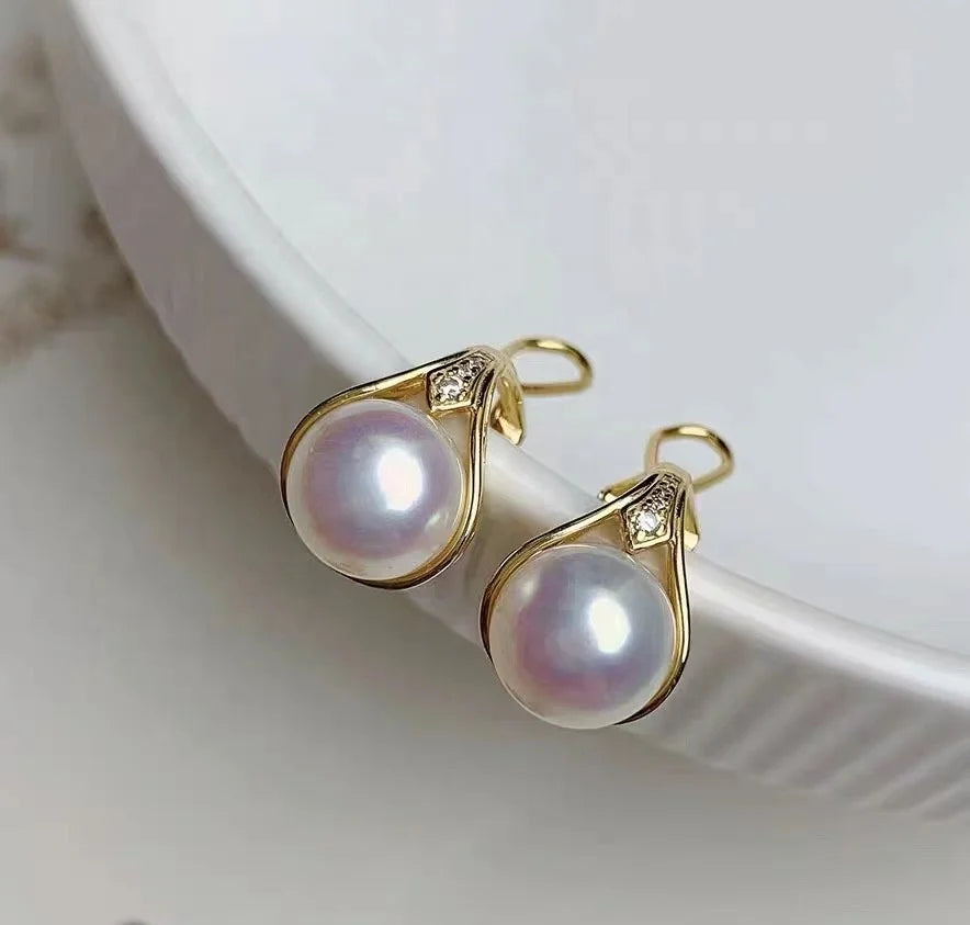 E2056 9-10mm DIY Natural Freshwater Pearl Charm Earrings Mounting Accessory 925 Sterling Silver Gold Plated  Jewelry for Women