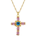 Stainless Steel Cross Eye Crystal Rhinestone Pendant Gold Plated Necklace for Women New Luxury Girls Clavicle Chain Jewelry