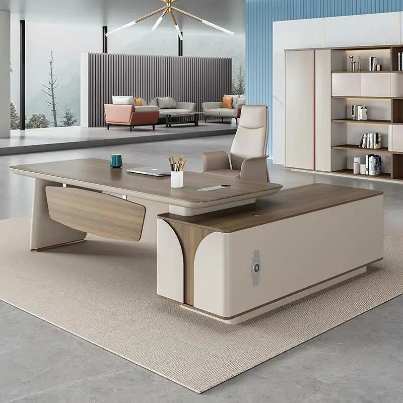 Modern Extendable L-Shaped Executive Wooden Office Desk with Customizable Size for Commercial Use