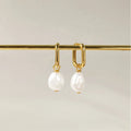 Nagosa Classic Women Jewelry 18k Gold Vermeil 925 Sterling Silver Freshwater Pearl Dangle Hoop Earrings