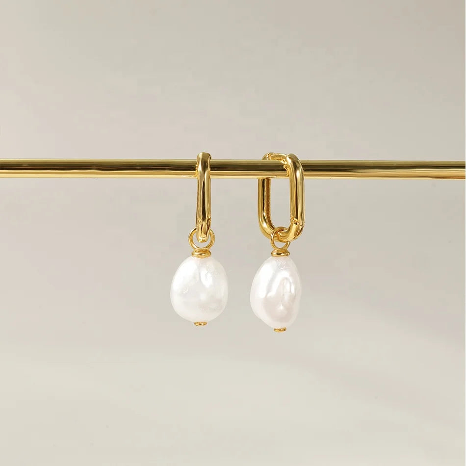 Nagosa Classic Women Jewelry 18k Gold Vermeil 925 Sterling Silver Freshwater Pearl Dangle Hoop Earrings