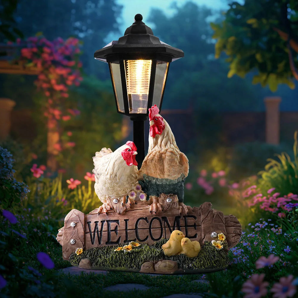 Rooster Hen-Shaped Resin Statue Solar Garden Lights Hand-Painted Design Fashion Animal-Themed Holiday Outdoor Decor Lawn
