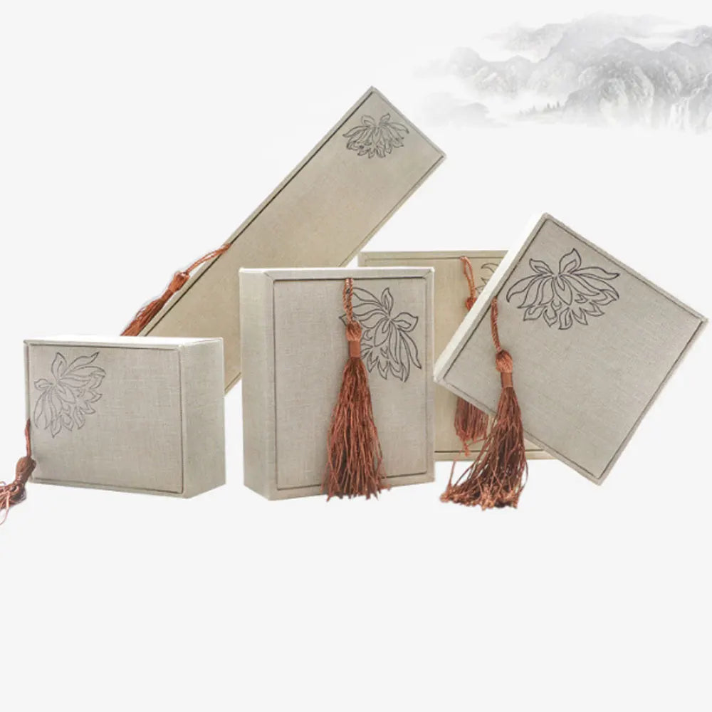 Wholesale Elegant Luxury Linen Lotus Jewelry Gift Packing Box