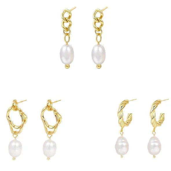 Daidan Freshwater Pearl Earrings 925 Sterling Silver Trending Textured Double Circle Drop Dangle Fresh Water Pearl Earrings