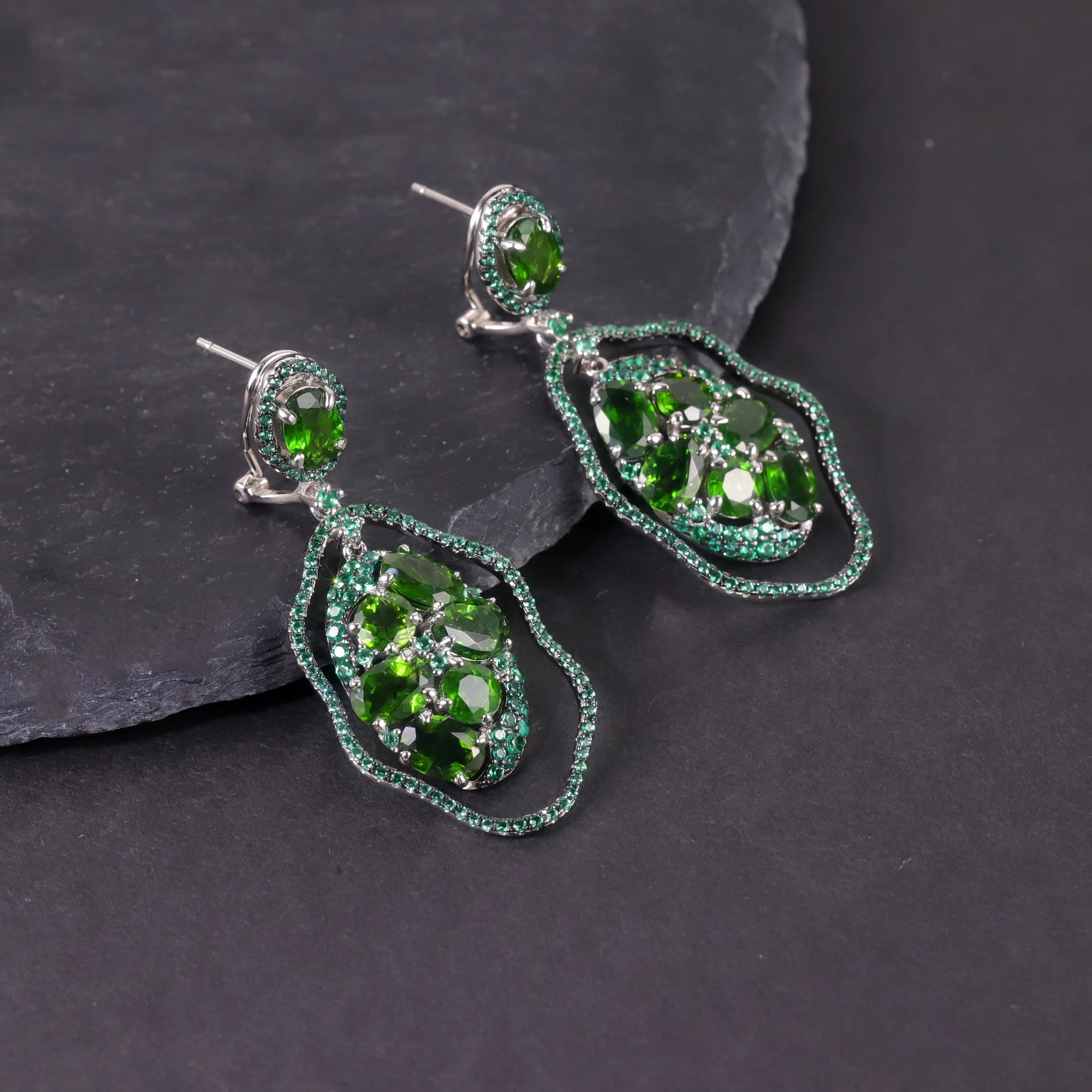 W0435 Abiding Guaranteed Quality Jewelry Chrome Diopside Green Gemstone Collection 925 Sterling Silver Beautiful Earrings