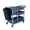 3-Tier Black or Gray Plastic Serving Hand Trolley with Wheels Square PP Material for Restaurant Hotel or Kitchen Use
